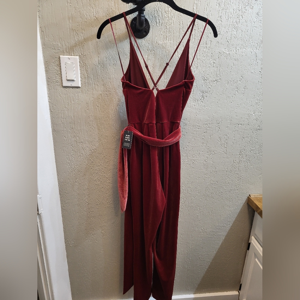 Express Velvet Burgundy Jumpsuit - Picture 4 of 11